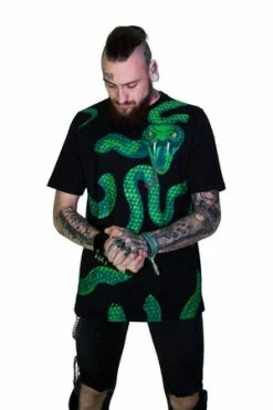 Dr Faust Green Snake God Black T-Shirt - Joshua