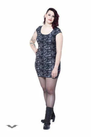 Queen Of Darkness Grey Dress With Skulls & Roses Pattern 4 Queen Of Darkness Grey Dress With Skulls & Roses Pattern - Image 4
