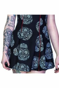 Dr Faust Grey Sugar Skulls Black Mini Dress - Calavera -Cheap GOTHIC DRESSES Store grey sugar skulls black mini dress calavera dr faust 3 300x