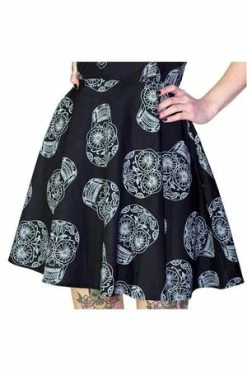 Dr Faust Grey Sugar Skulls Halterneck Black Mini Dress - Medea -Cheap GOTHIC DRESSES Store grey sugar skulls halterneck black mini dress medea dr faust 3 300x
