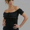 Burleska Gypsy Black Cotton Gothic Top With Frill