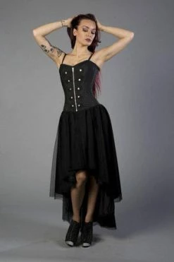 Burleska Gypsy Victorian Gothic Corset Dress In Black Taffeta And Black Mesh