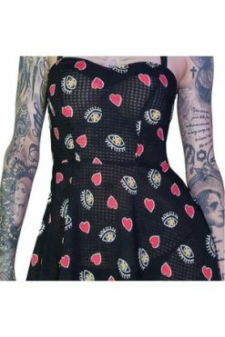 Dr Faust Hearts And Eyes Cute Black Sheer Mini Dress - Alexis -Cheap GOTHIC DRESSES Store hearts and eyes cute black sheer mini dress alexis dr faust 3 300x