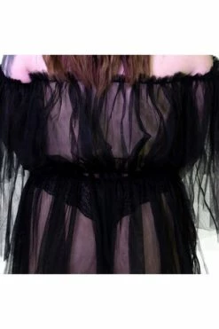 Dr Faust Lace Bardot Black Sheer Mini Dress - Wilhelmina -Cheap GOTHIC DRESSES Store lace bardot black sheer mini dress wilhelmina dr faust 3 300x