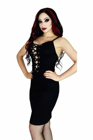 Dr Faust Lace-Up Ribbon Black Mini Dress - Locasta 1 Dr Faust Lace-Up Ribbon Black Mini Dress - Locasta