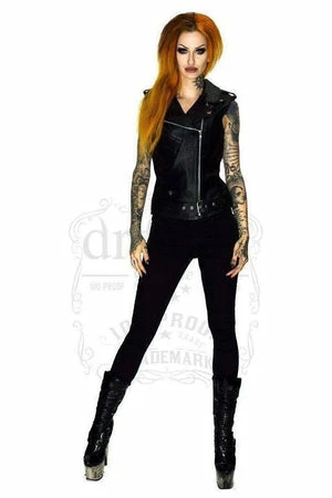 Dr Faust Leather Black Biker Vest - Ran 1 Dr Faust Leather Black Biker Vest - Ran