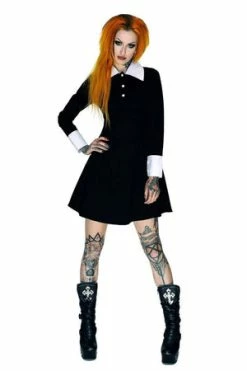 Dr Faust Long Sleeve Wednesday Addams Black Dress - Megan