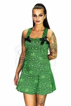 Dr Faust Marijuana Leaf Green Mini Dress - Stella