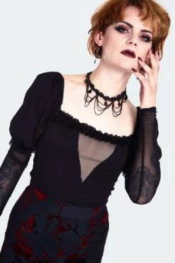 Jawbreaker Mesh Panels Long Sleeve Top With Lace -Cheap GOTHIC DRESSES Store mesh panels long sleeve top with lace tpa 2610 02.1453 300x