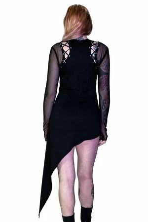 Dr Faust Mesh Sleeve Asymmetrical Hem Bodycon Black Mini Dress - Dana 2 Dr Faust Mesh Sleeve Asymmetrical Hem Bodycon Black Mini Dress - Dana - Image 2