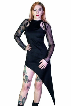 Dr Faust Mesh Sleeve Asymmetrical Hem Bodycon Black Mini Dress - Dana 1 Dr Faust Mesh Sleeve Asymmetrical Hem Bodycon Black Mini Dress - Dana