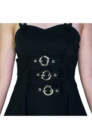 Dr Faust Metallic Buckle Black Mini Dress - Elvina 2 Dr Faust Metallic Buckle Black Mini Dress - Elvina - Image 2