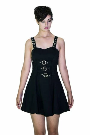 Dr Faust Metallic Buckle Black Mini Dress - Elvina 1 Dr Faust Metallic Buckle Black Mini Dress - Elvina