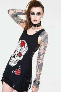 Jawbreaker Mexican Skull And Roses Longline Sleeveless Top With Back Mesh -Cheap GOTHIC DRESSES Store mexican skull and roses longline sleevles top with back mesh tpa 2520 01.1146 300x