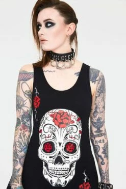 Jawbreaker Mexican Skull And Roses Longline Sleeveless Top With Back Mesh -Cheap GOTHIC DRESSES Store mexican skull and roses longline sleevles top with back mesh tpa 2520 02.1146 300x