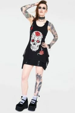 Jawbreaker Mexican Skull And Roses Longline Sleeveless Top With Back Mesh -Cheap GOTHIC DRESSES Store mexican skull and roses longline sleevles top with back mesh tpa 2520 04.1146 300x