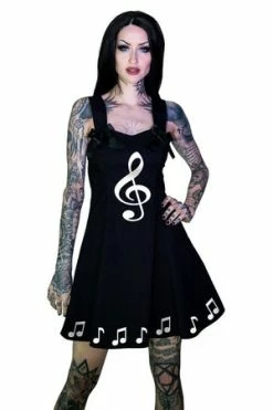 Dr Faust Musical Note Sol Key Little Black Mini Dress - Heidi