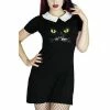 Dr Faust Mysterious Cat Face Black Mini Dress - Gwen