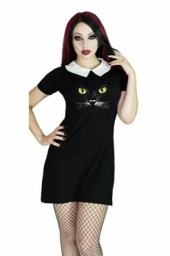 Dr Faust Mysterious Cat Face Black Mini Dress - Gwen
