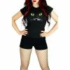 Dr Faust Mysterious Cat Green Eyes Black T-Shirt - Kaia