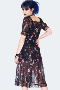 Cheap GOTHIC DRESSES Store -Cheap GOTHIC DRESSES Store night garden print midi curve dress with lace dra 9567 pl 05.1426 300x