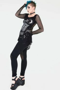 Jawbreaker No Evil Cats Longline Top With Net Sleevess -Cheap GOTHIC DRESSES Store no evil cats longline top with net sleevess tpa 2501 02.1146 300x