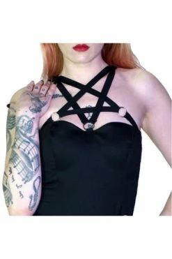 Dr Faust O-Ring Pentagram Strap Black Mini Dress - Rita -Cheap GOTHIC DRESSES Store o ring pentagram strap black mini dress rita dr faust 3 300x