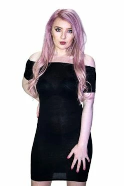Dr Faust Off Shoulder Bodycon Nu Goth Black Mini Dress - Lottie