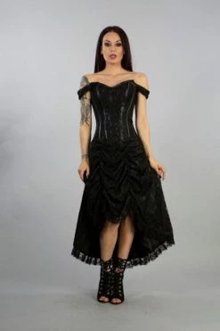 Burleska Passion Corset Dress In Black Satin And Lace Overlay