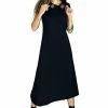 Dr Faust Pentagrams On Collar Long Nu Goth Black Maxi Dress - Giuliana