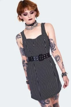 Jawbreaker Pinstripe Bodycre Dress With Waist Belt