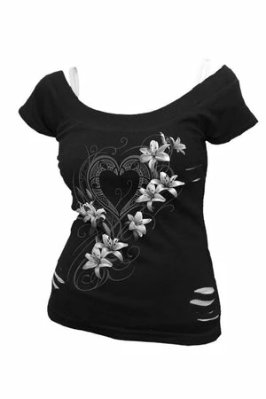 Spiral Pure Of Heart - 2In1 White Ripped Top Black 1 Spiral Pure Of Heart - 2In1 White Ripped Top Black