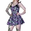 Dr Faust Purple Roses And Skulls Mini Dress - Rebellion