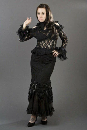 Burleska Queen Long Sleeve Gothic Top In Lace 2 Burleska Queen Long Sleeve Gothic Top In Lace - Image 2