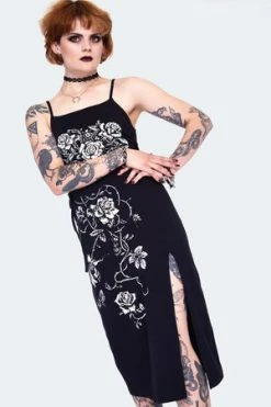 Jawbreaker Rose Vine Screen Print Midi Dress