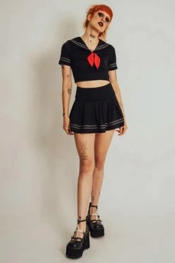 Jawbreaker Sailor Goth Crop Top -Cheap GOTHIC DRESSES Store sailor goth crop top jawbreaker 4 300x