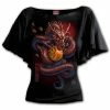 Spiral Samurai - Boat Neck Bat Sleeve Top Black