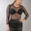 Burleska Scarlet Long Sleeve Fitted Gothic Top In Black Fishnet