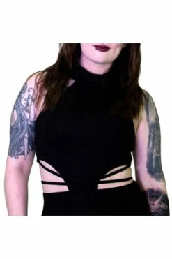 Dr Faust Seductive Black Stripes Black Midi Dress - Ruth -Cheap GOTHIC DRESSES Store seductive black stripes black midi dress ruth dr faust 4 300x