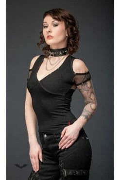 Queen Of Darkness Shoulder-Free Shirt With Mesh And Studs -Cheap GOTHIC DRESSES Store shoulder free shirt with mesh and studs queen of darkness 3 300x