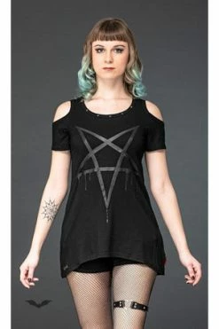 Queen Of Darkness Shoulder-Free Top With Pentagram Print