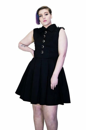 Dr Faust Silver Moon Buttons Black Midi Dress - Vanda 1 Dr Faust Silver Moon Buttons Black Midi Dress - Vanda