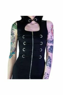 Dr Faust Silver Moon Crescent Black Mini Dress - Robbie -Cheap GOTHIC DRESSES Store silver moon crescent black mini dress robbie dr faust 3 300x