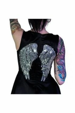 Dr Faust Silver Sequin Wings Black Silk Mini Dress - Hope -Cheap GOTHIC DRESSES Store silver sequin wings black silk mini dress hope dr faust 3 300x