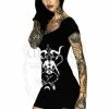 Dr Faust Sitting Baphomet Black Mini Dress - Monserrat