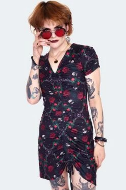 Jawbreaker Skull & Roses Print Midi Dress