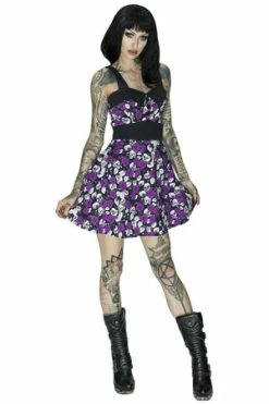 Dr Faust Skulls And Purple Roses Mini Dress - Michelle