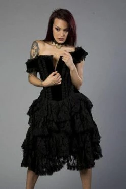 Burleska Sophia Knee Length Burlesque Corset Dress In Black Velvet Flock -Cheap GOTHIC DRESSES Store sophia knee length burlesque corset dress in black velvet flock burleska 5 300x