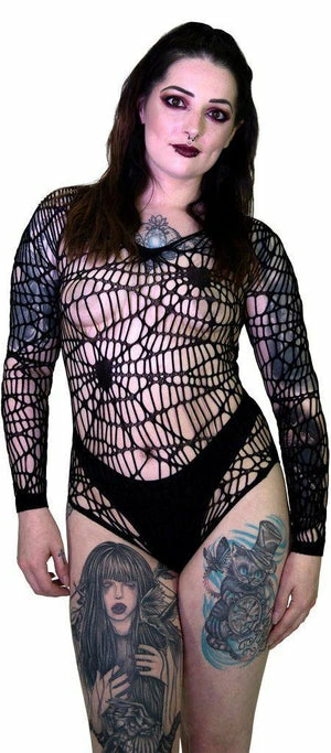 Dr Faust Spider Web Fish Net Black Sheer Bodysuit - Idania 1 Dr Faust Spider Web Fish Net Black Sheer Bodysuit - Idania