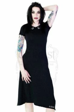 Dr Faust Subtle Crescent Moon Collar Black Maxi Dress - Kailani